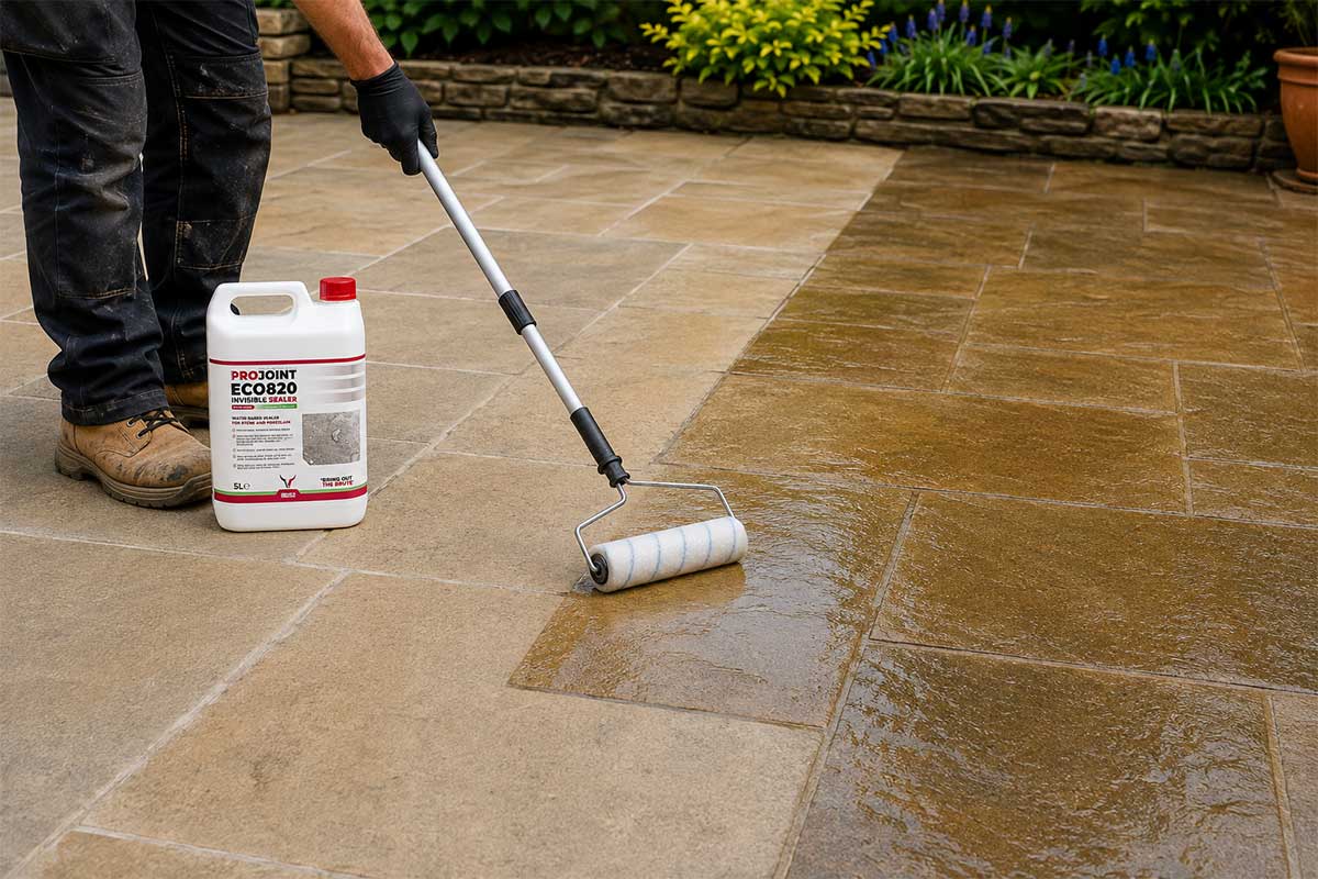 Protecting a natural sandstone patio with an impregnating stone sealant