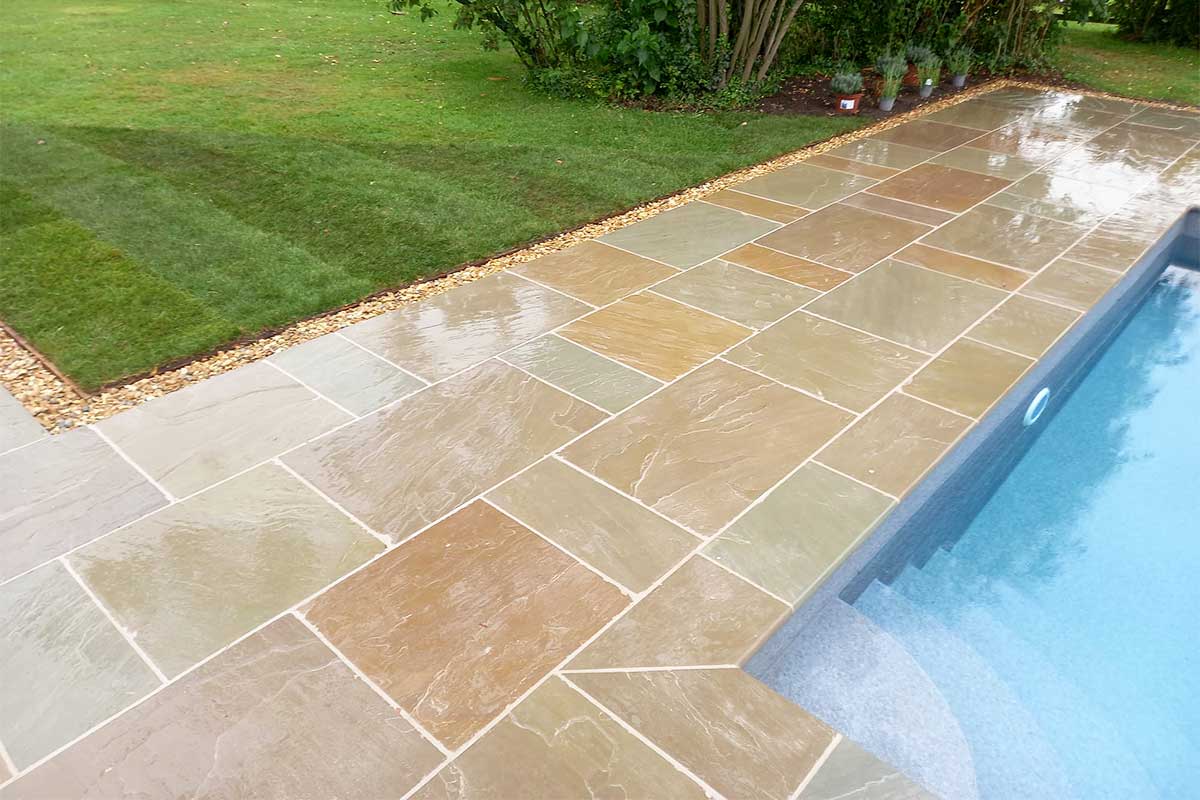 Sandstone paving is durable and can be used around swimming pools